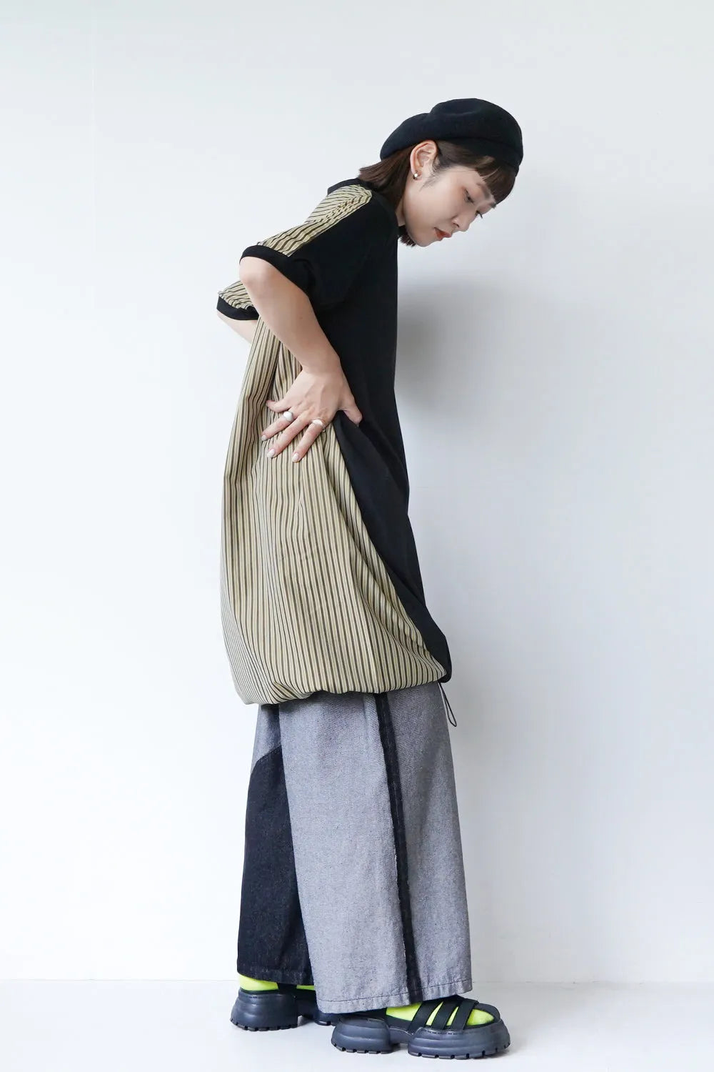 【MICALLE MICALLE】ストライプドロストヘムチュニックワンピース