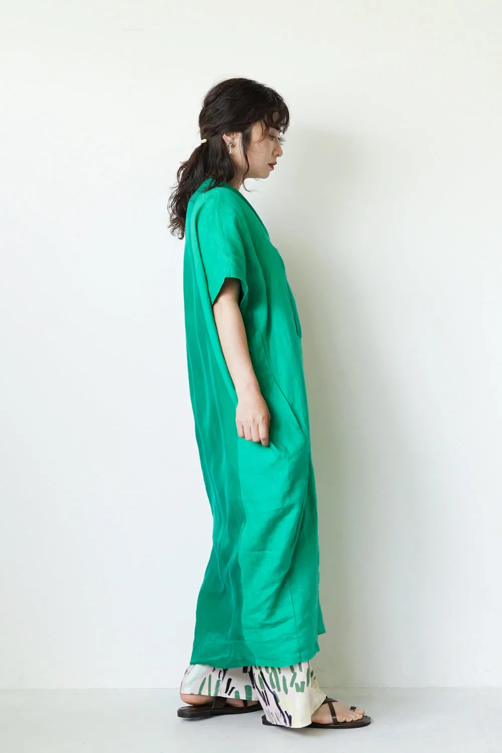 リネン×レーヨン ヨーク切替ワイドワンピース