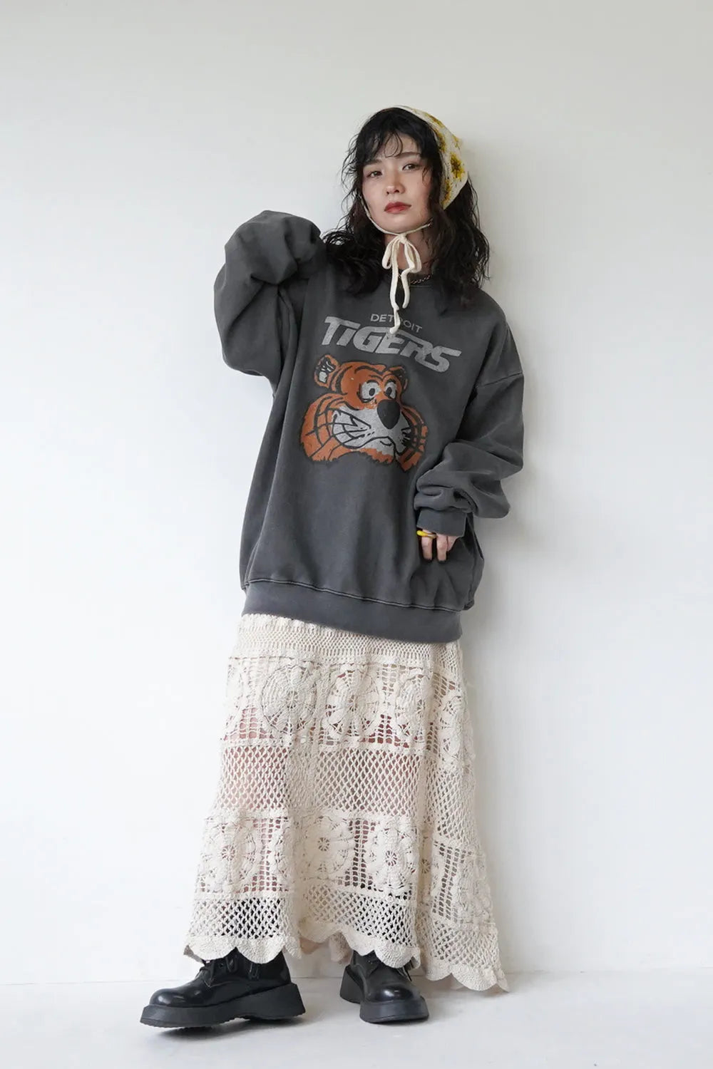 花柄クロシェニットヘッドスカーフ