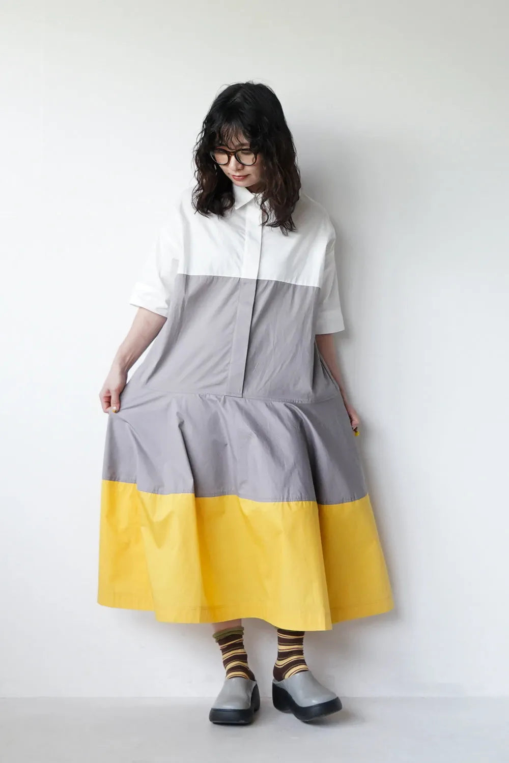 無地×マルチボーダーソックス