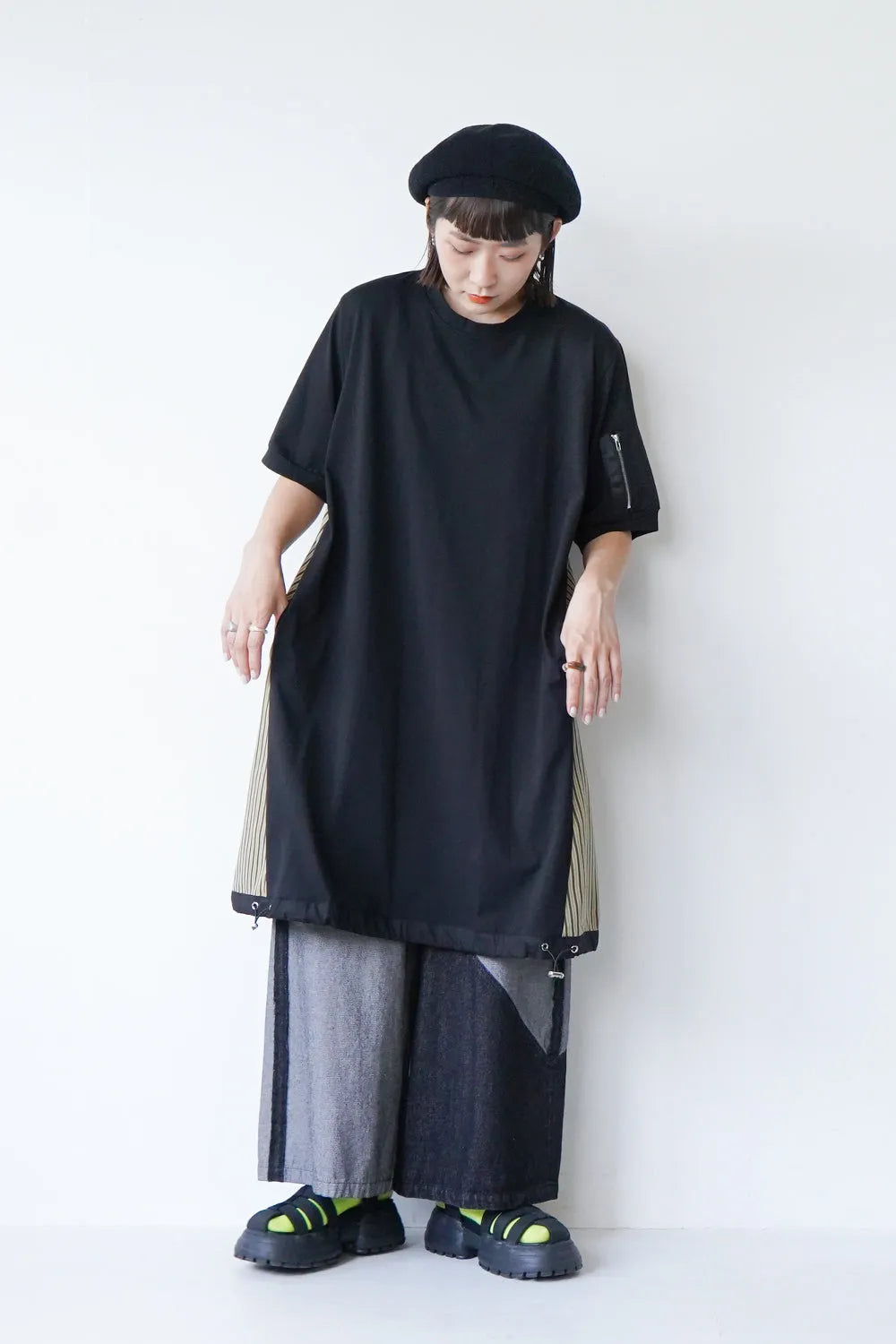 【MICALLE MICALLE】ストライプドロストヘムチュニックワンピース