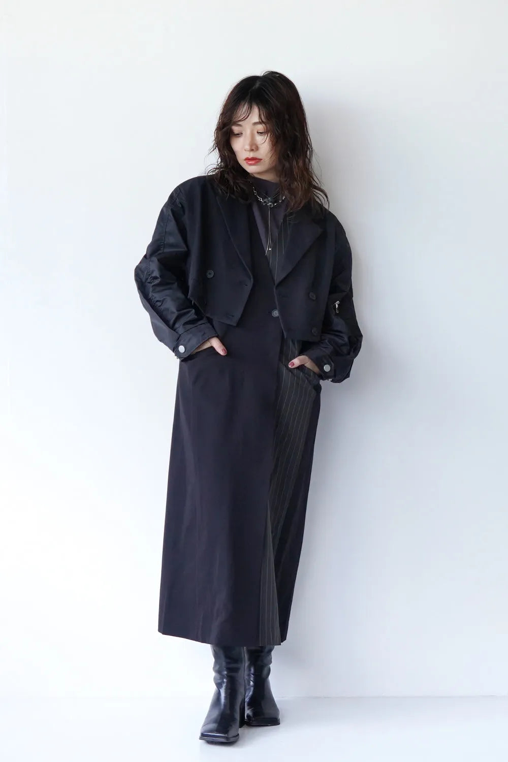 【MICALLE MICALLE】異素材ショートテーラードジャケット