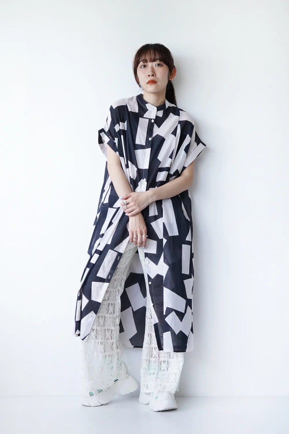 【fu-dueka::】80sVoile 幾何学Ptギャザーワンピース