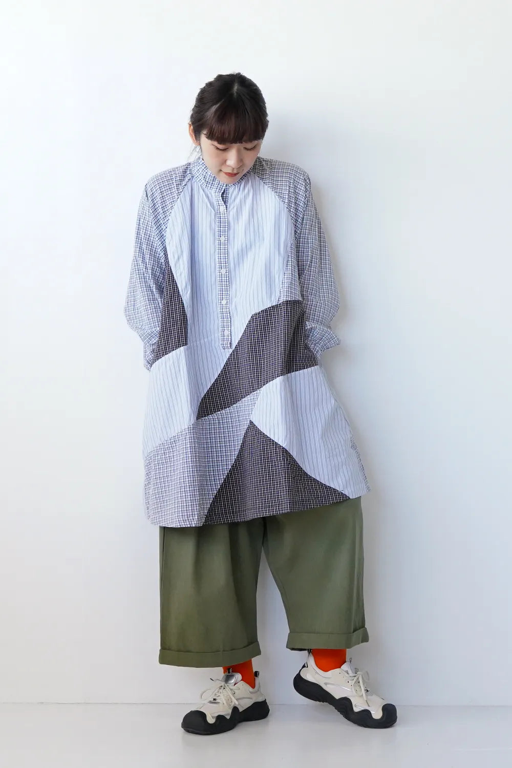 ス*ん様 ドット柄パッチワーク五分袖チュニック M トクコ ス*ん様 ドット柄パッチワーク五分袖チュニック M トクコ