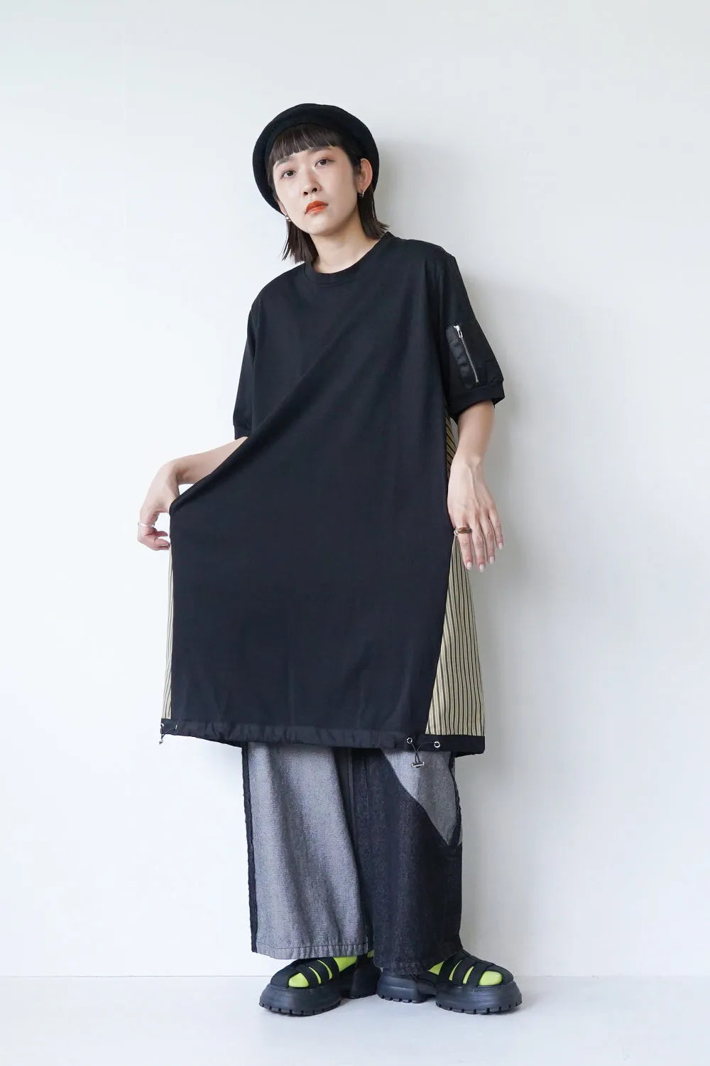 【MICALLE MICALLE】ストライプドロストヘムチュニックワンピース