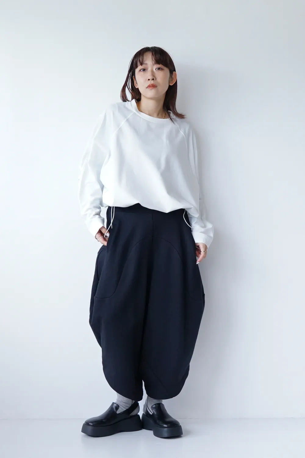 ラウンド切替裏毛サルエルパンツ