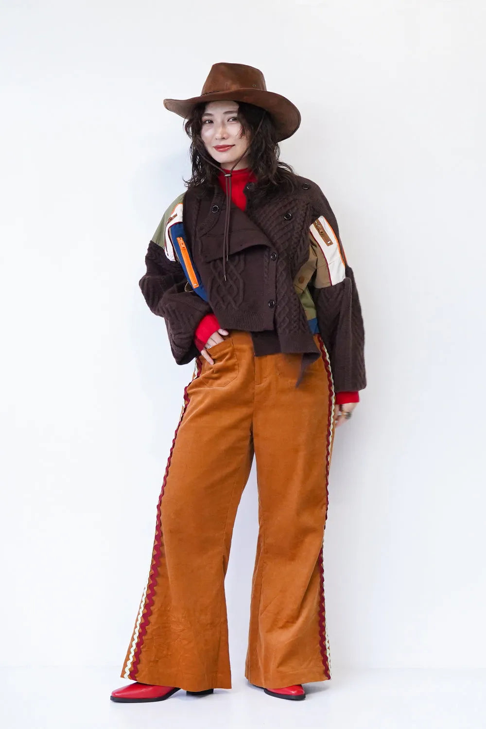 異素材ドッキングアシメニットカーデ