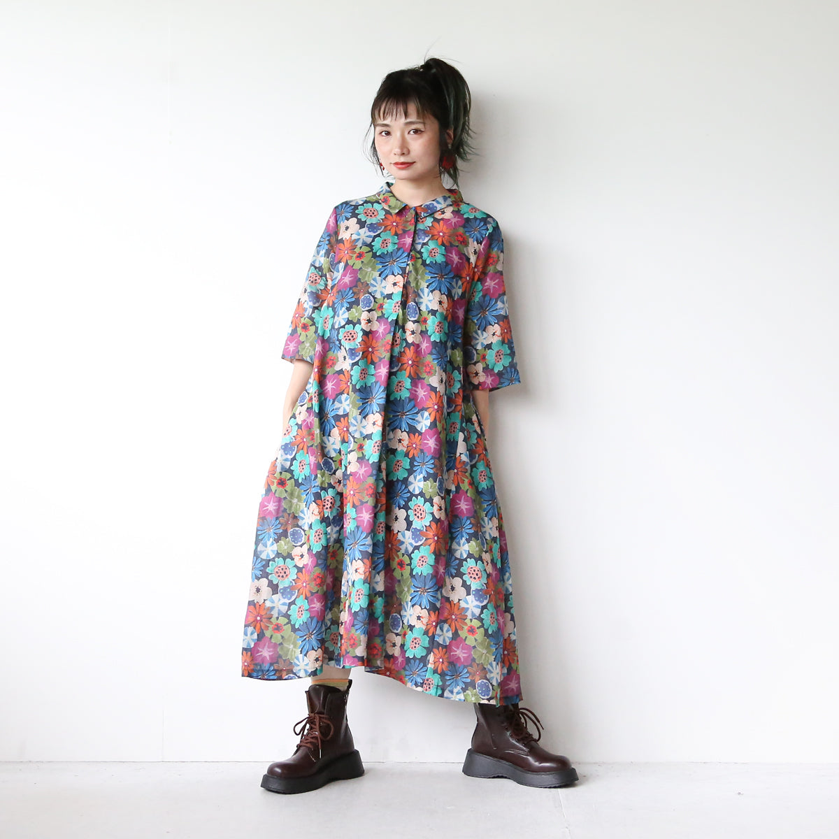 豪華 マルチ花柄 フレアシャツワンピース – LILA & CITTA ONLINE SHOP ワンピース