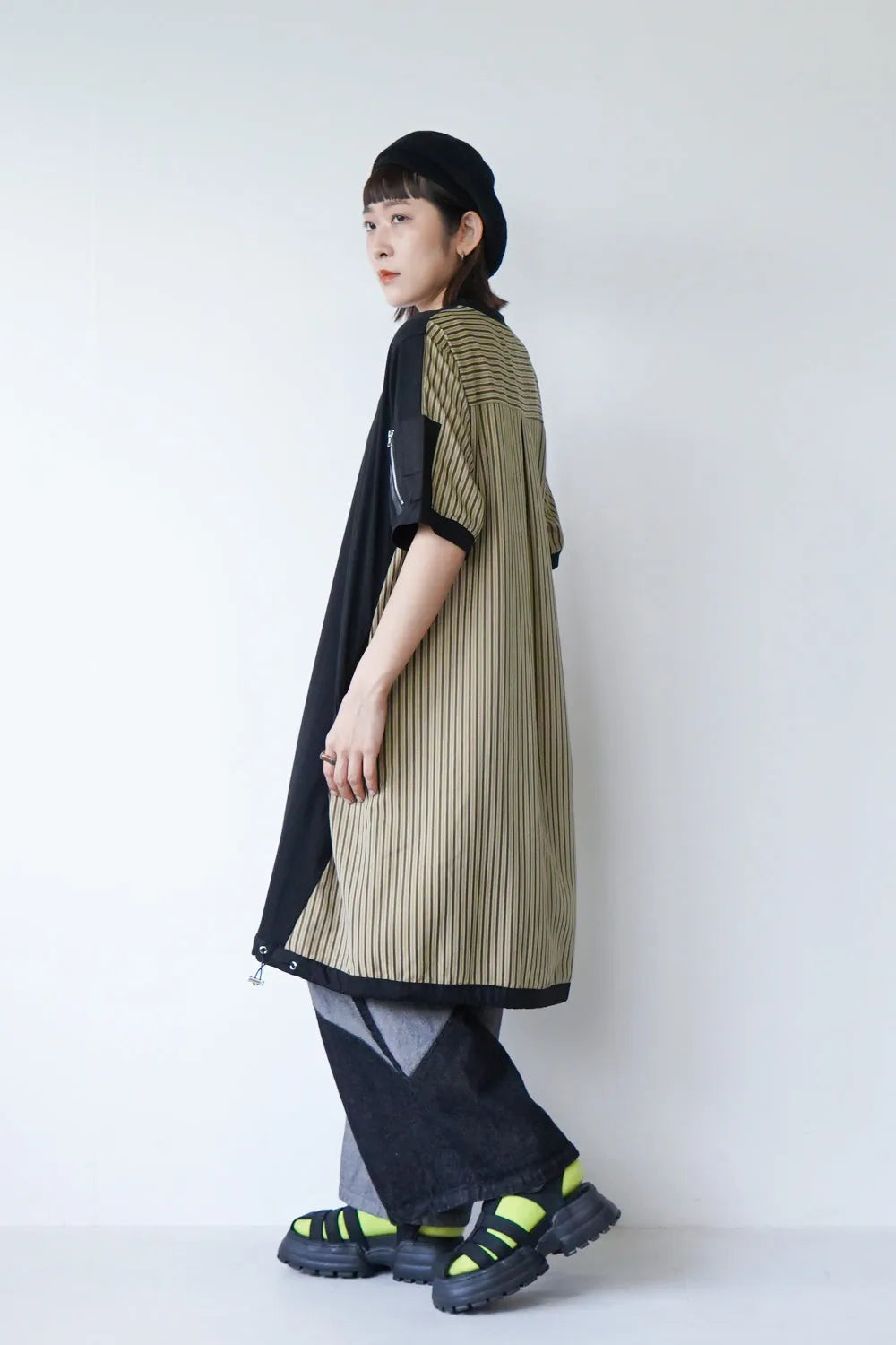 【MICALLE MICALLE】ストライプドロストヘムチュニックワンピース