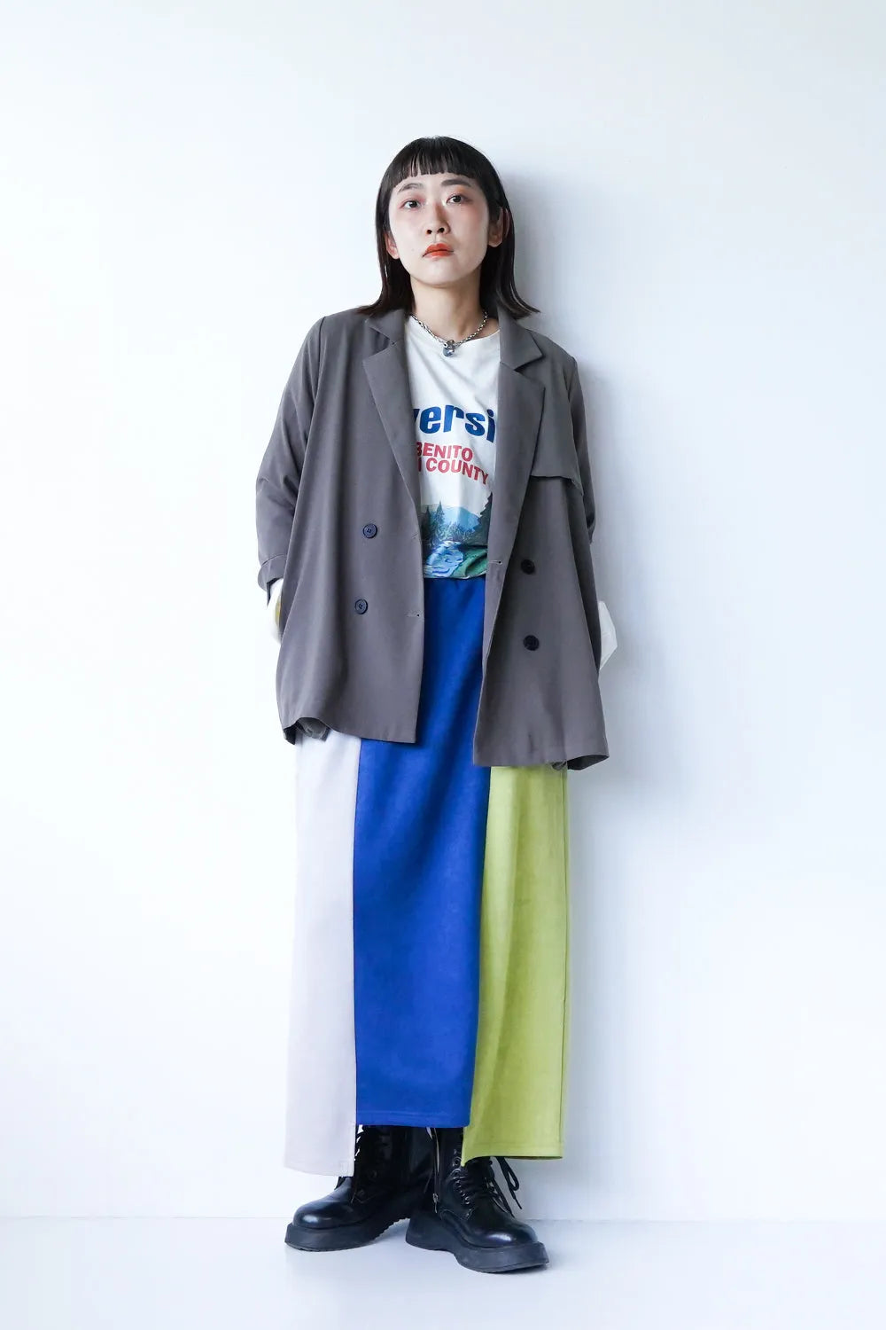 【LILA n’ citta】フェイクスエード配色スカート