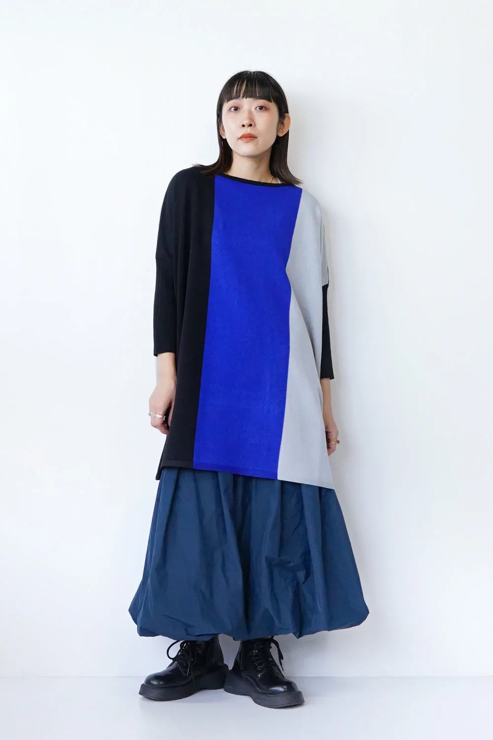 配色ニットチュニック