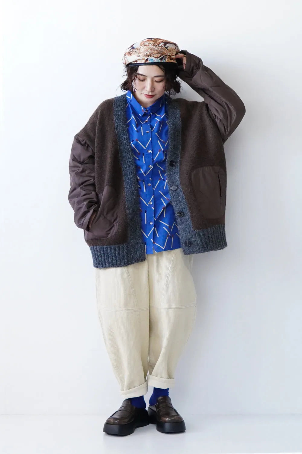 キルトドッキングニットカーデ