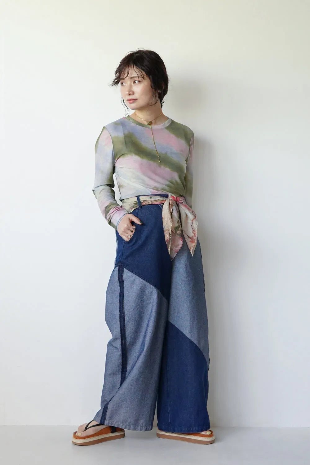【LILA n’citta】デニムバイカラーワイドパンツ