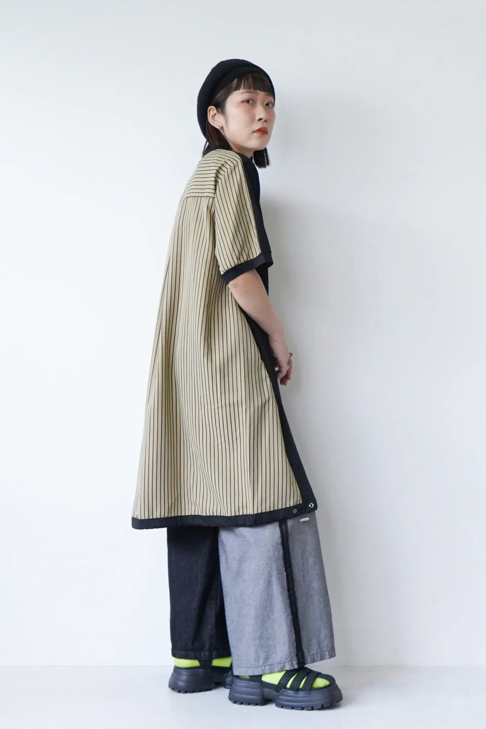 【MICALLE MICALLE】ストライプドロストヘムチュニックワンピース