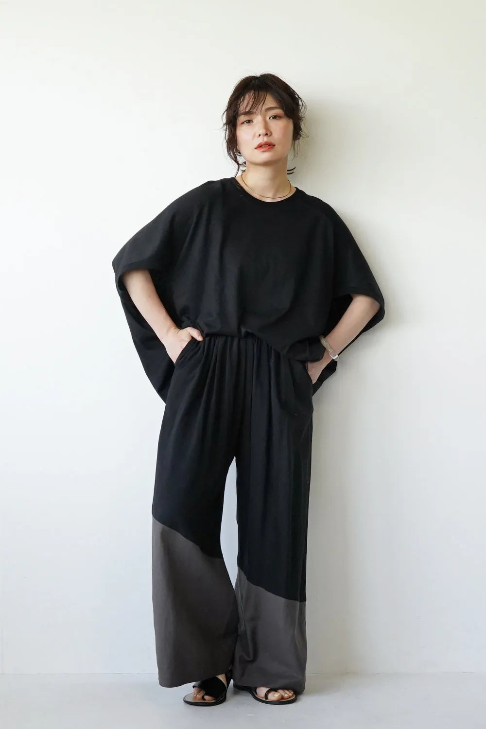 【LILA n' citta】リネンレーヨンバイカラーパンツ