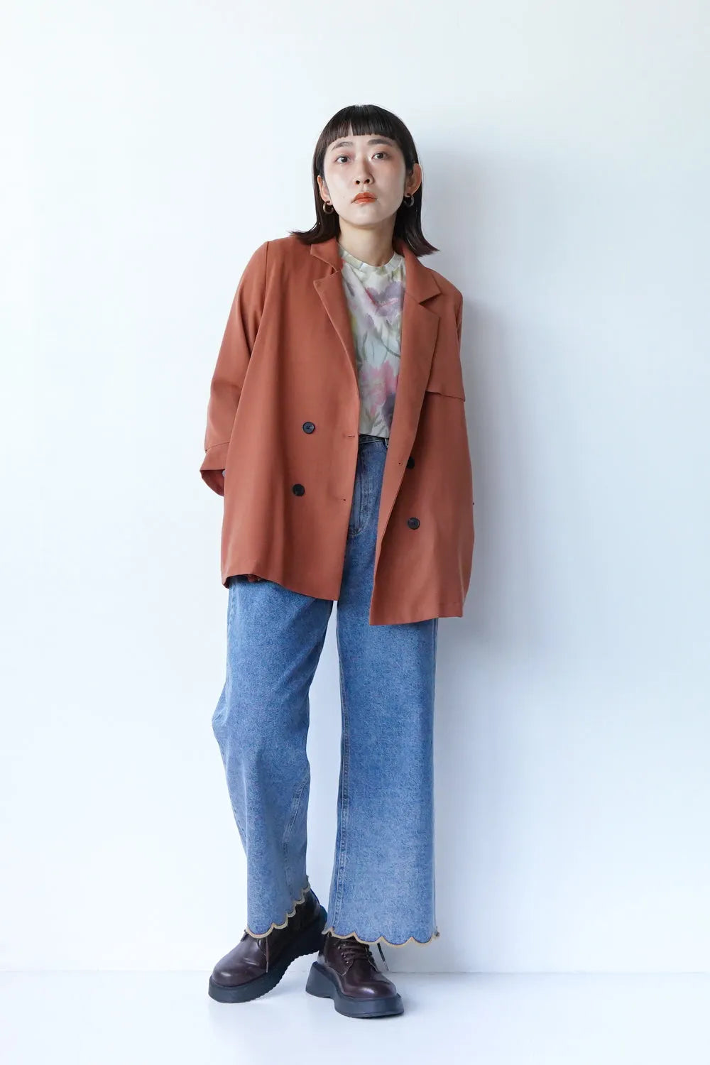 袖タックダブルジャケット