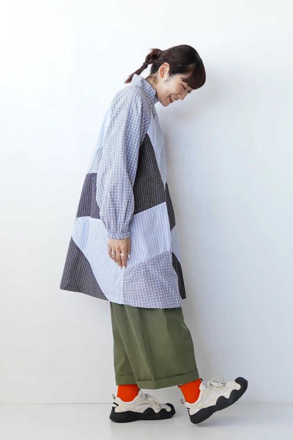 ス*ん様 ドット柄パッチワーク五分袖チュニック M トクコ ス*ん様 ドット柄パッチワーク五分袖チュニック M トクコ パッチワーク