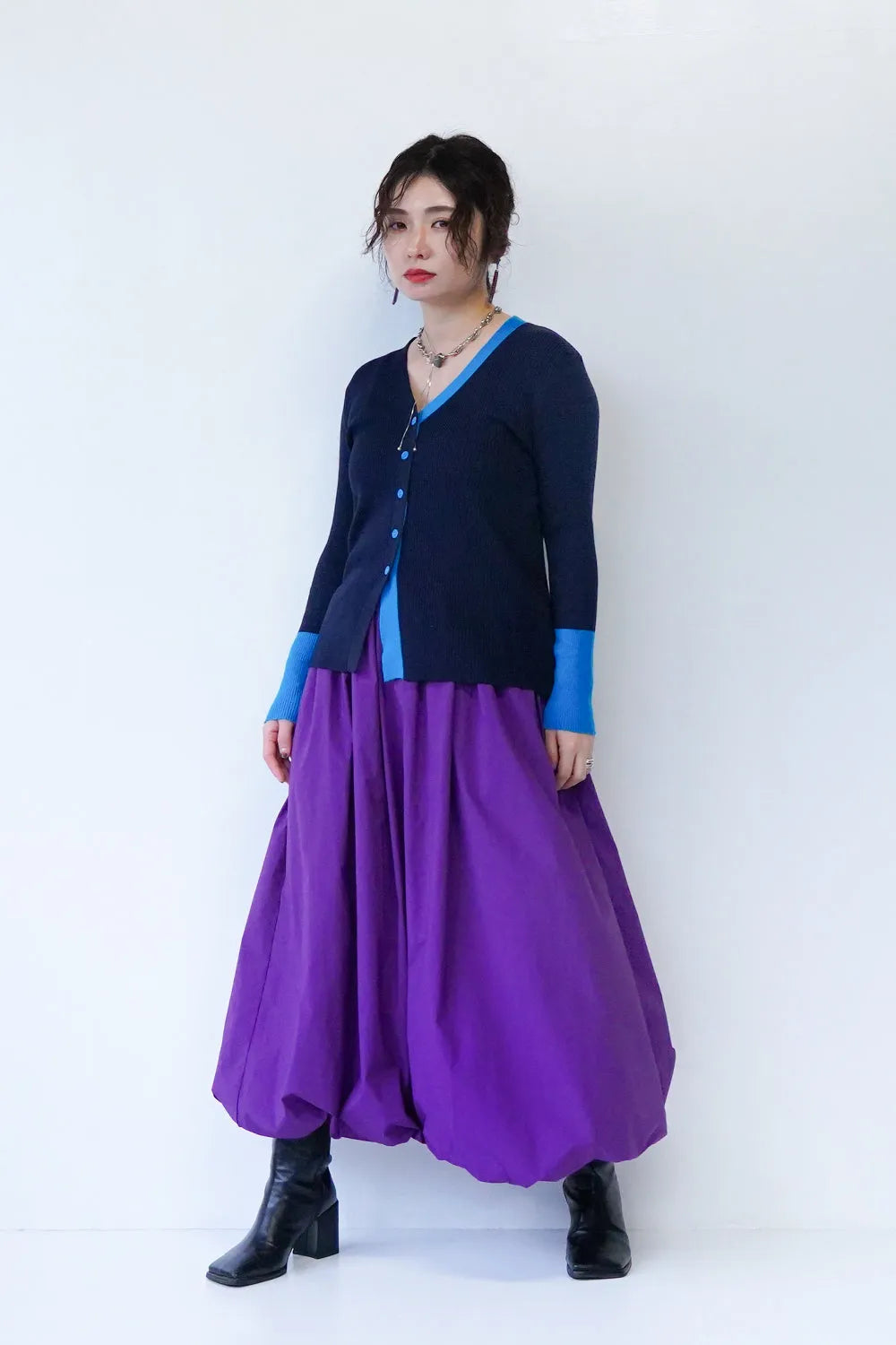 配色ラインスリムカーデ