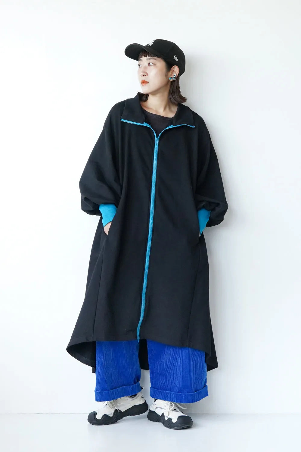 【LILA n' citta】裏毛ジップバイカラーワンピース