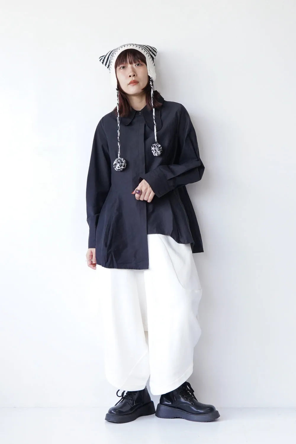 アシメカラーアシメヘムパネルラインシャツ