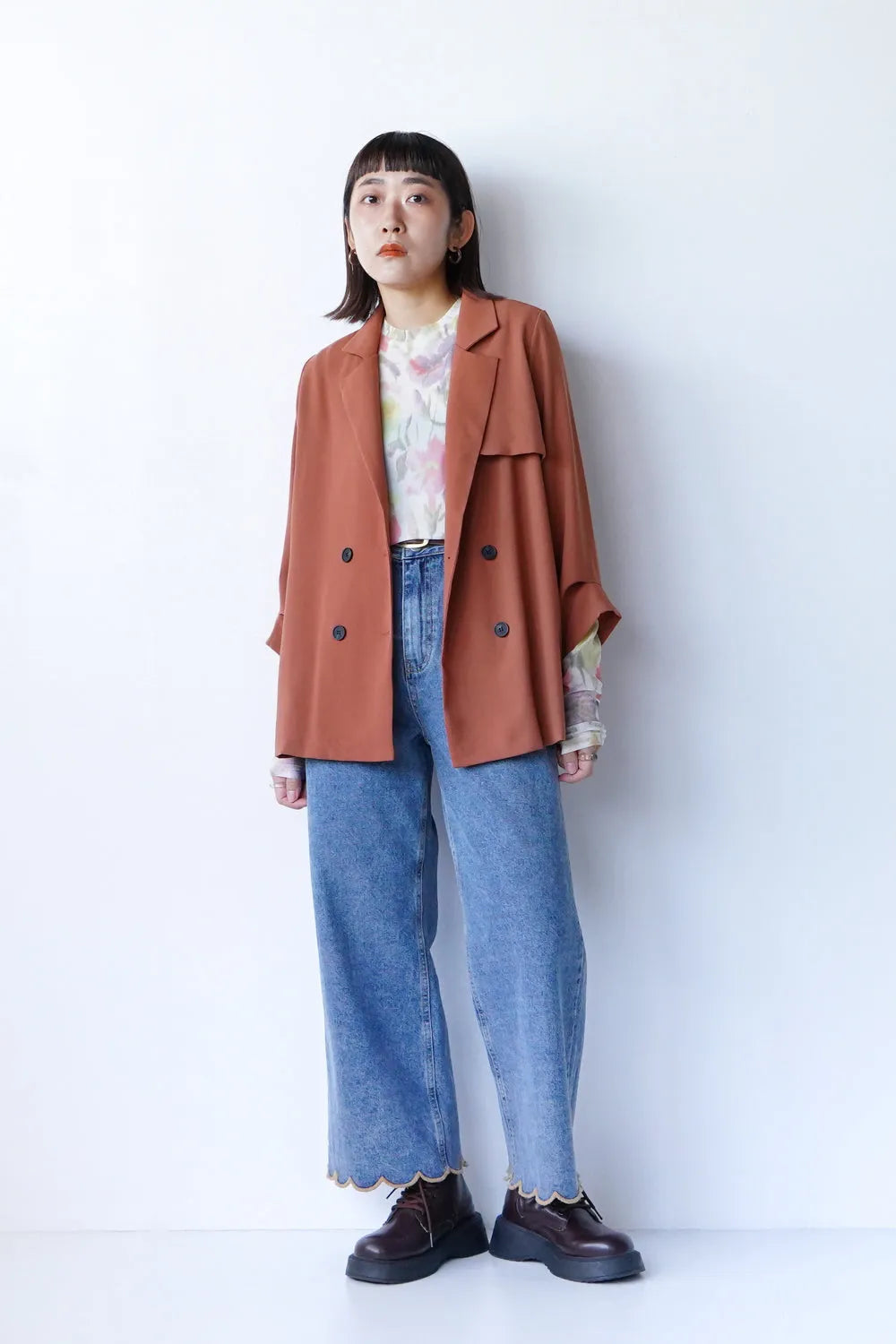 袖タックダブルジャケット