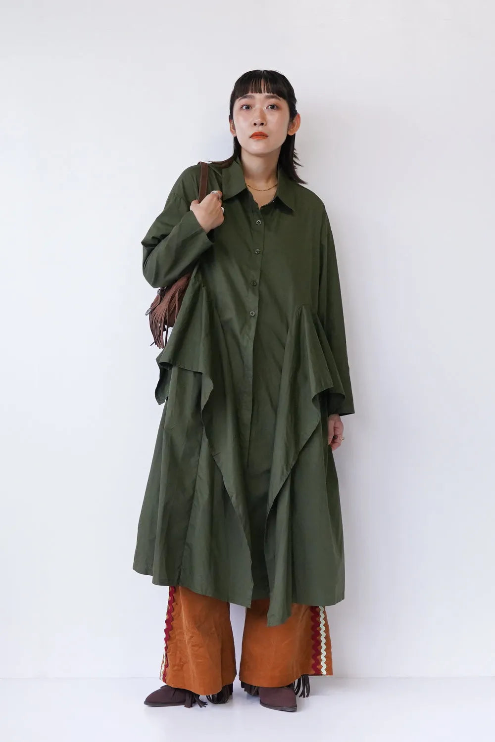 フリルレイヤードシャツワンピース