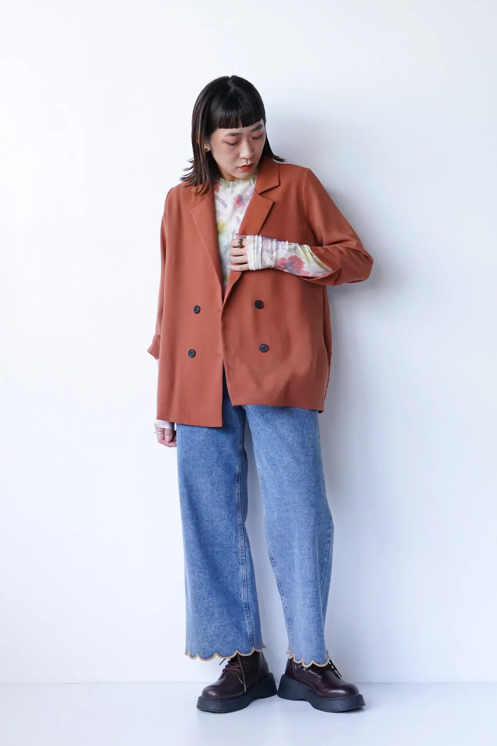 袖タックダブルジャケット