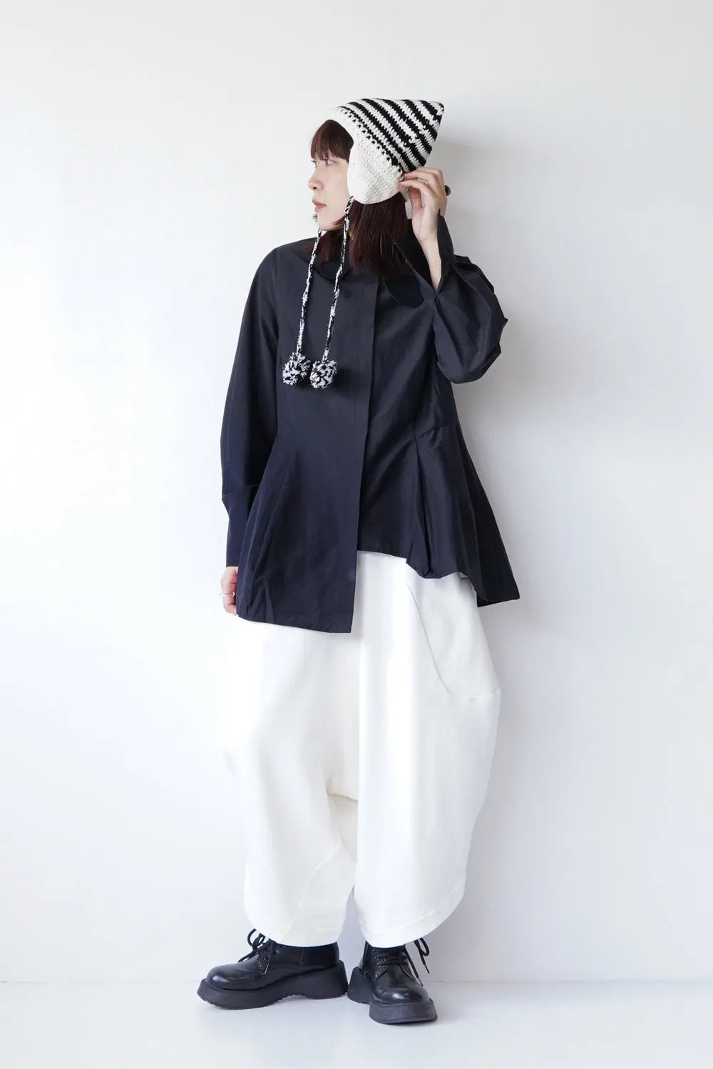 アシメカラーアシメヘムパネルラインシャツ