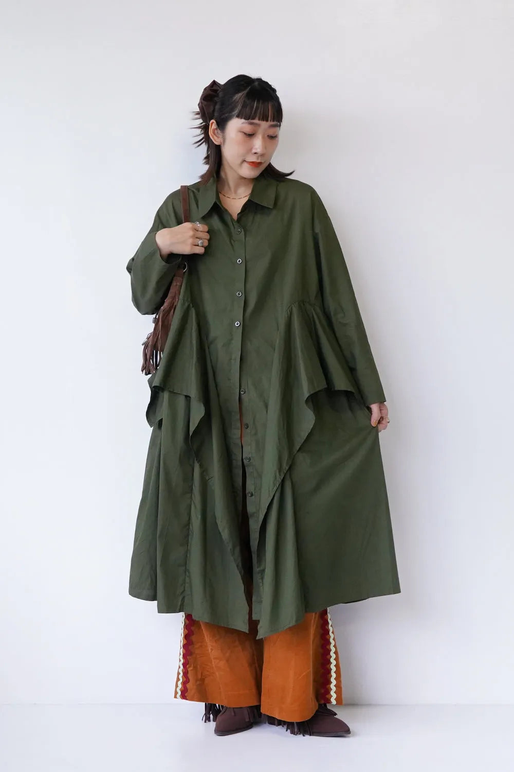 フリルレイヤードシャツワンピース