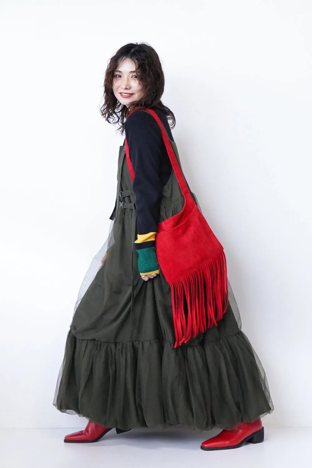 チュールレイヤードボリュームジャンパースカート