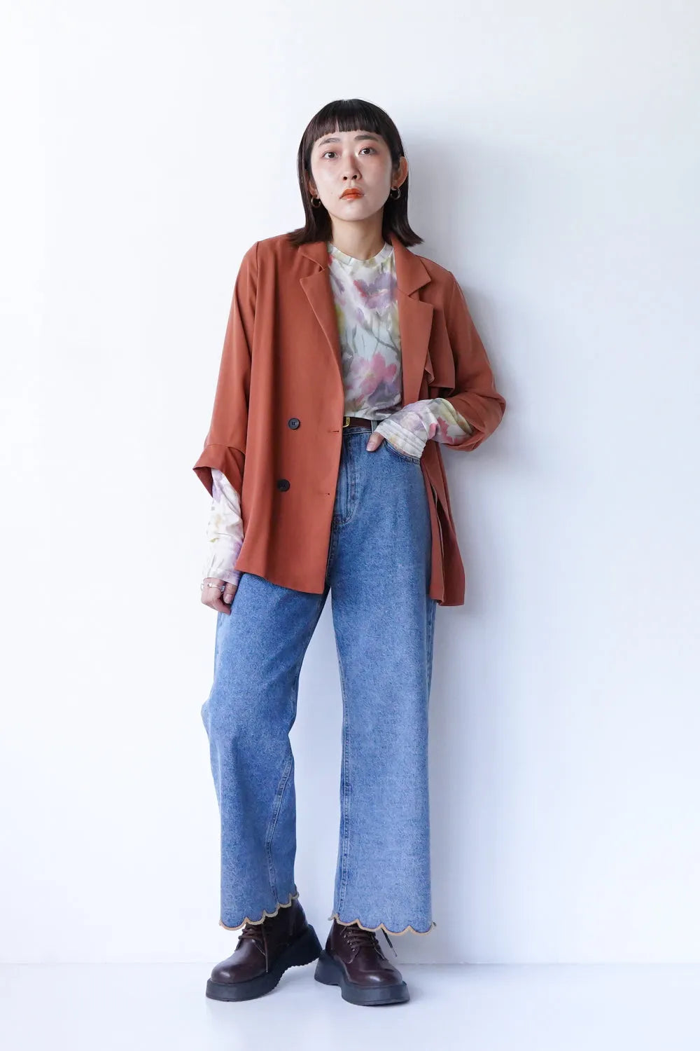 袖タックダブルジャケット