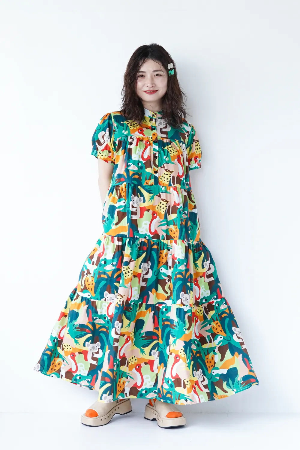 ポップアニマル柄ティアードワンピース