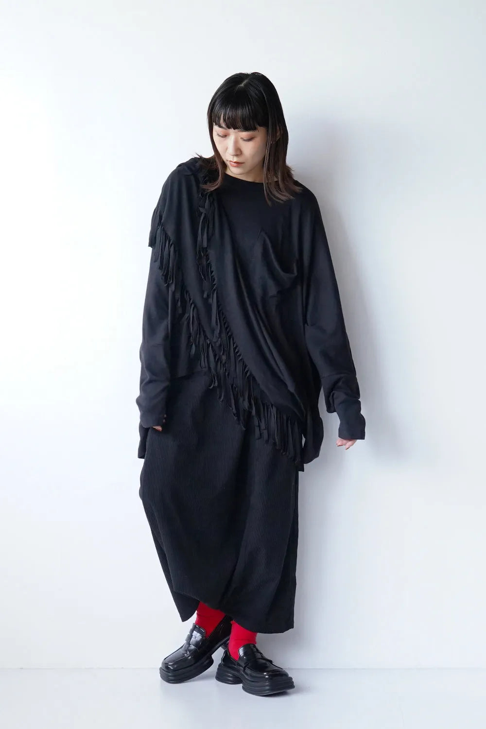 フリンジスヌード付きワイドプルオーバー