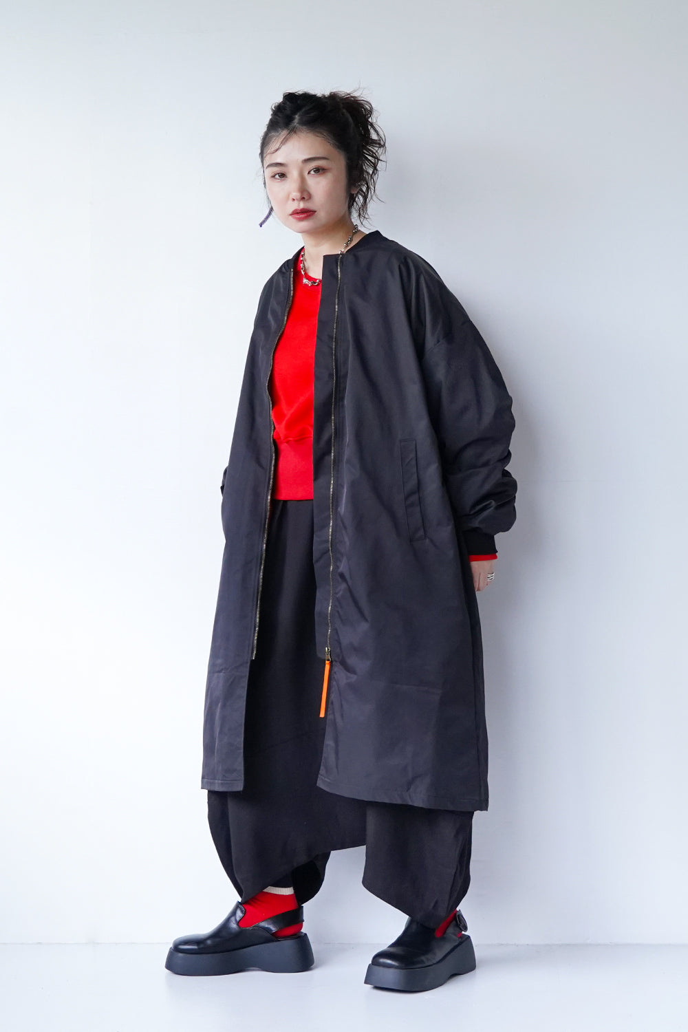 ギャザースリーブロングブルゾン