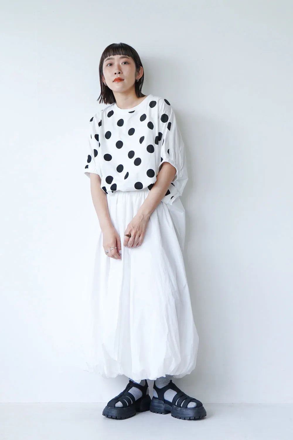 ドットプリントドルマン丸型カットソー