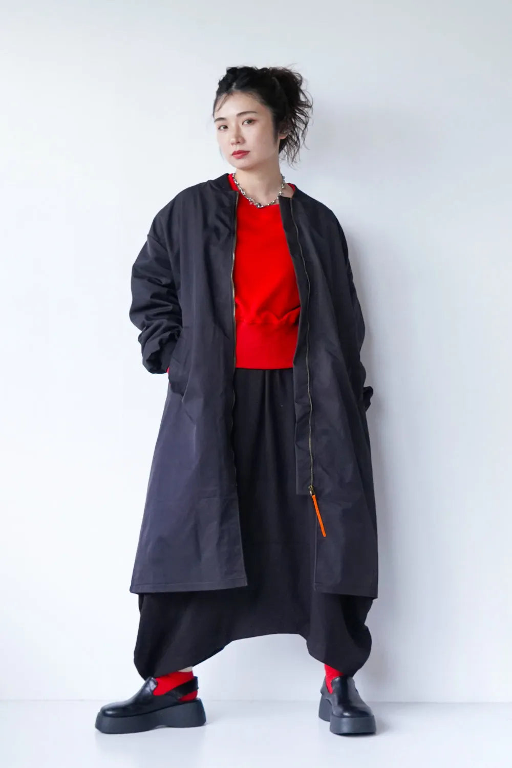 ギャザースリーブロングブルゾン