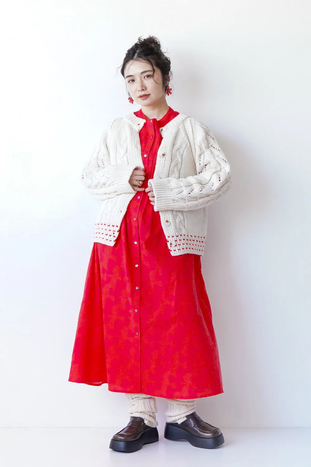 【fu-dueka::】ヴィンテージ加工鳥柄ピンタックワンピース