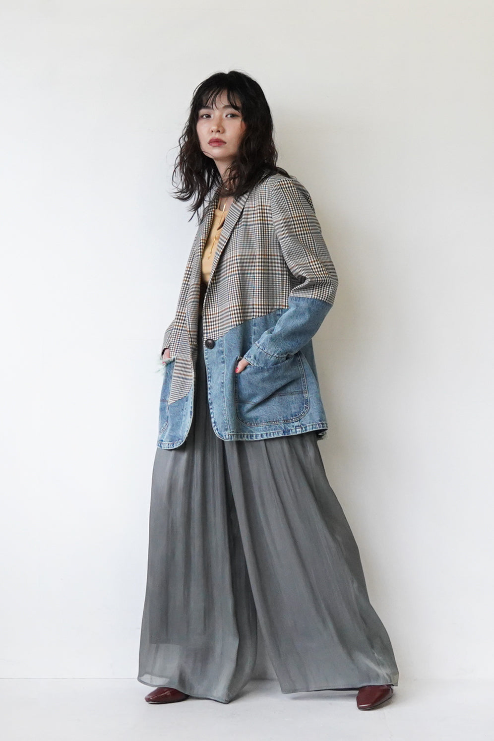 MICALLE MICALLE】チェック×デニム切替ジャケット – LILA