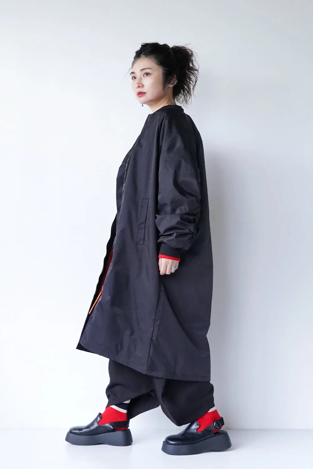 ギャザースリーブロングブルゾン