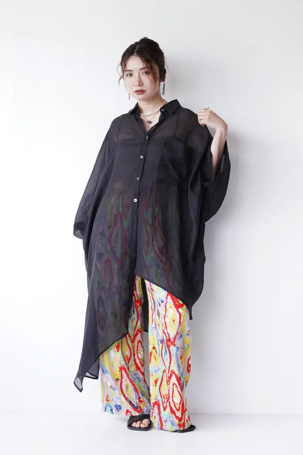 テンセルシアーアシメヘムチュニックシャツ