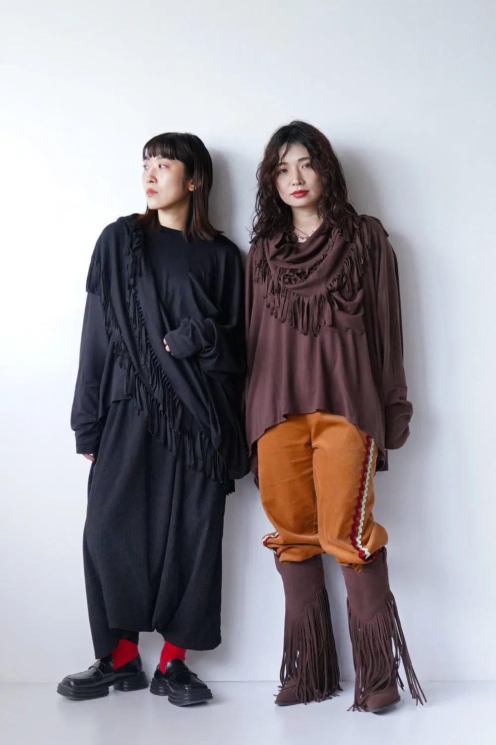 フリンジスヌード付きワイドプルオーバー