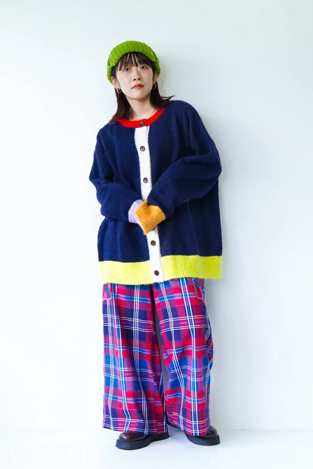 カラーブロックニットカーデ