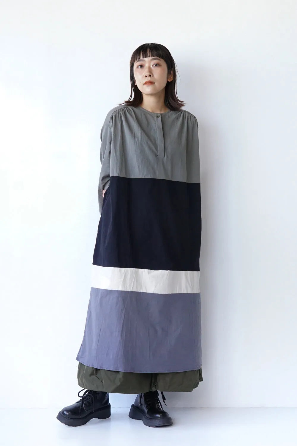 4配色切替フレアワンピース