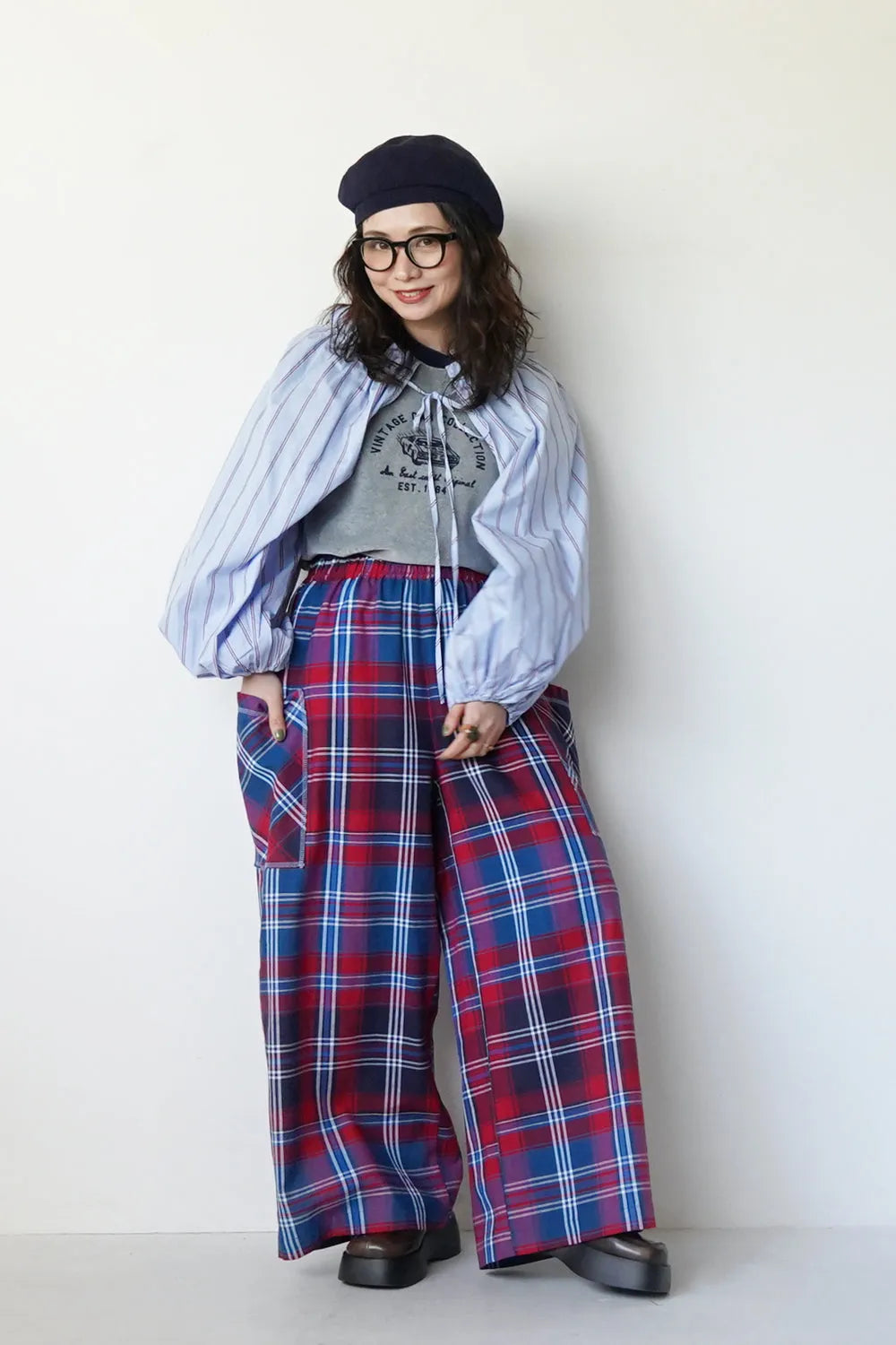 【LILA n’citta】チェック柄ワイドパンツ