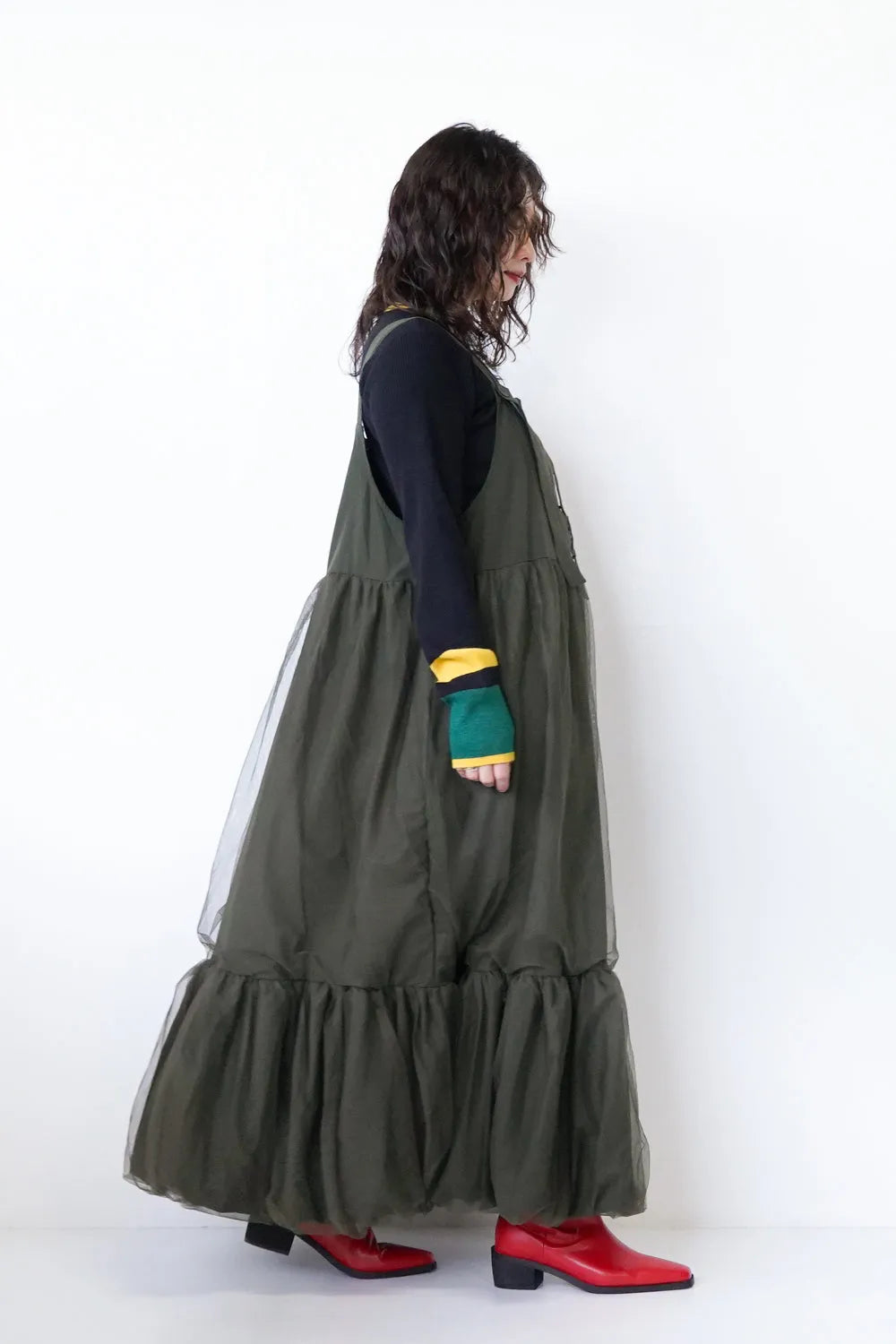 チュールレイヤードボリュームジャンパースカート