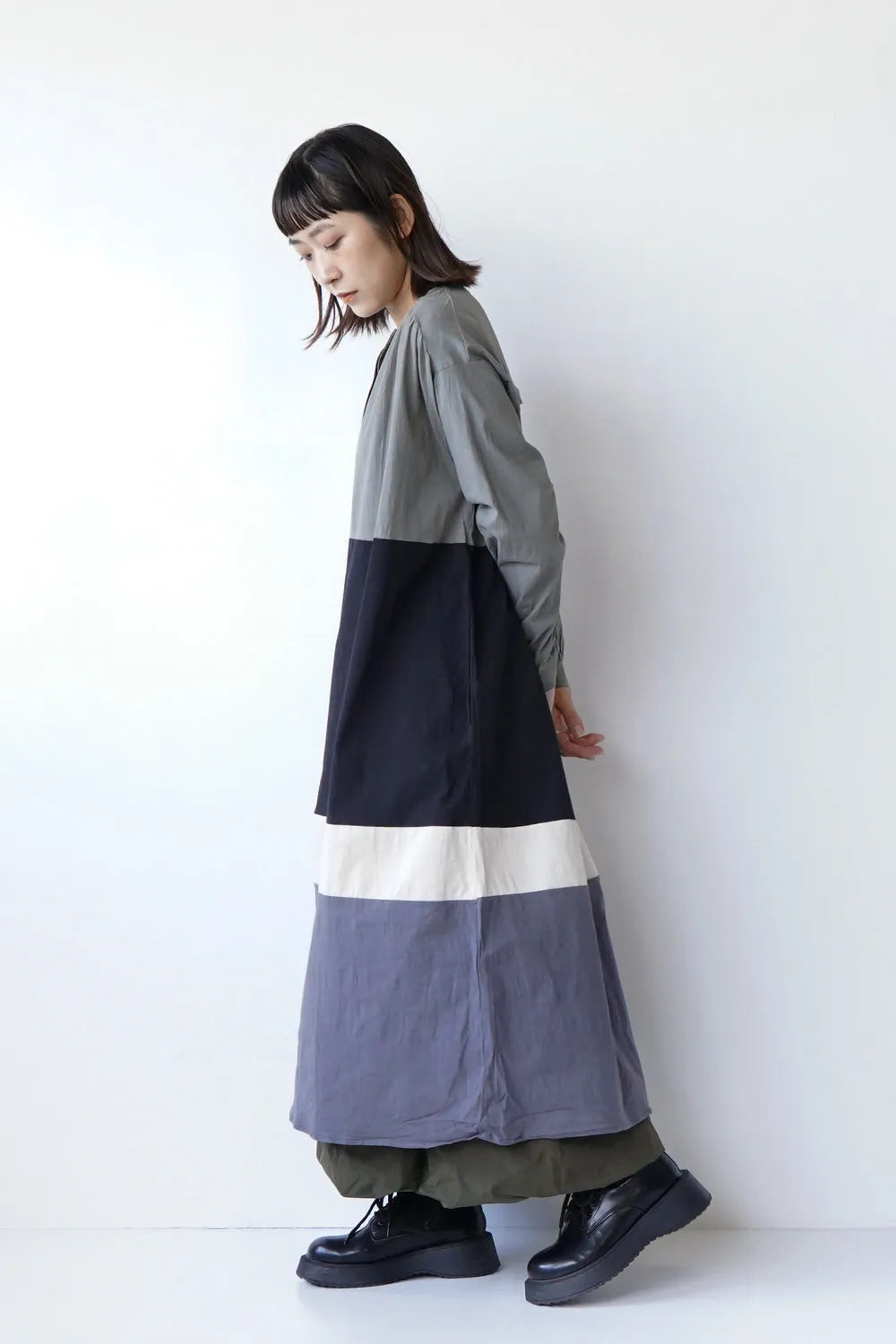 4配色切替フレアワンピース