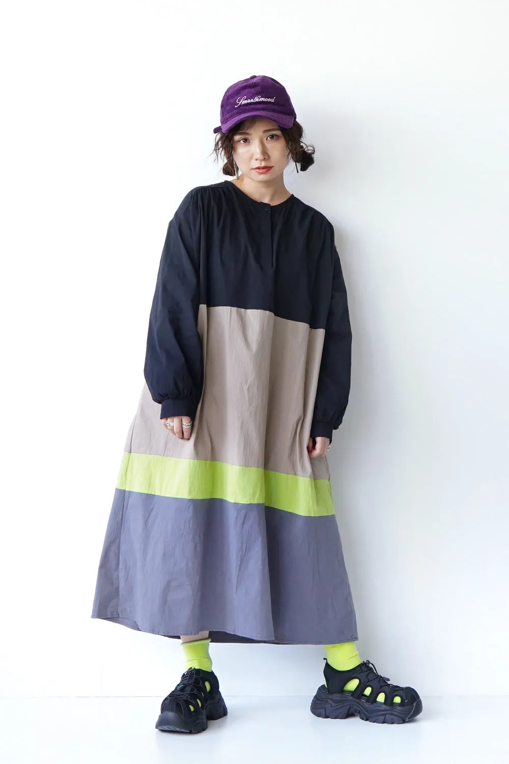 4配色切替フレアワンピース