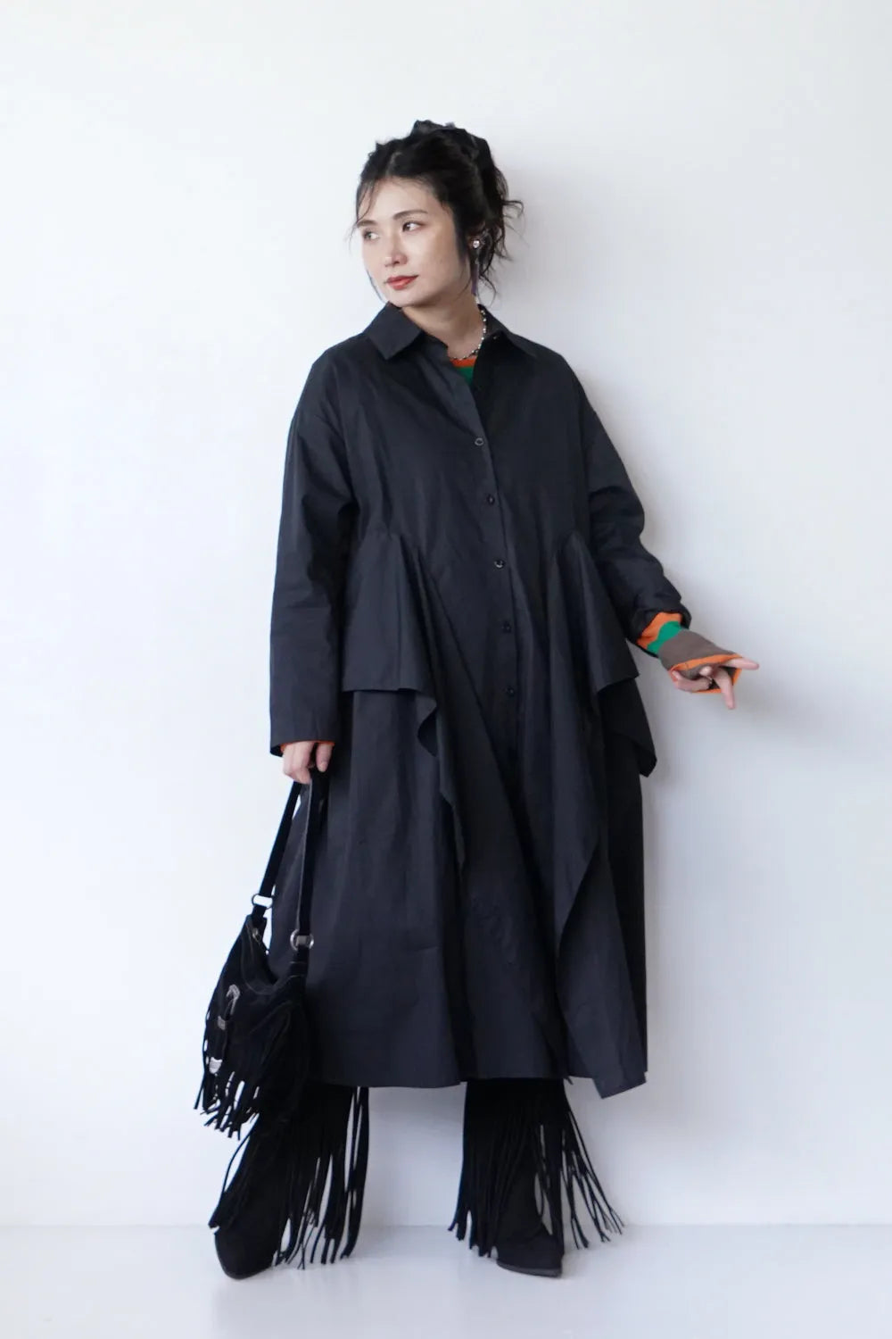 フリルレイヤードシャツワンピース