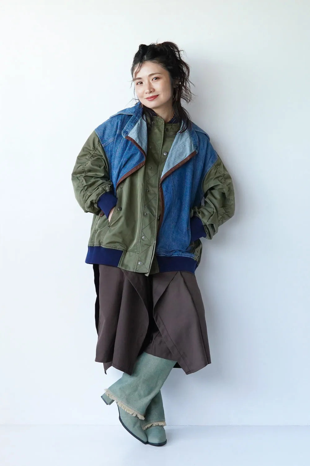 ボタンアレンジハーフワイドパンツ