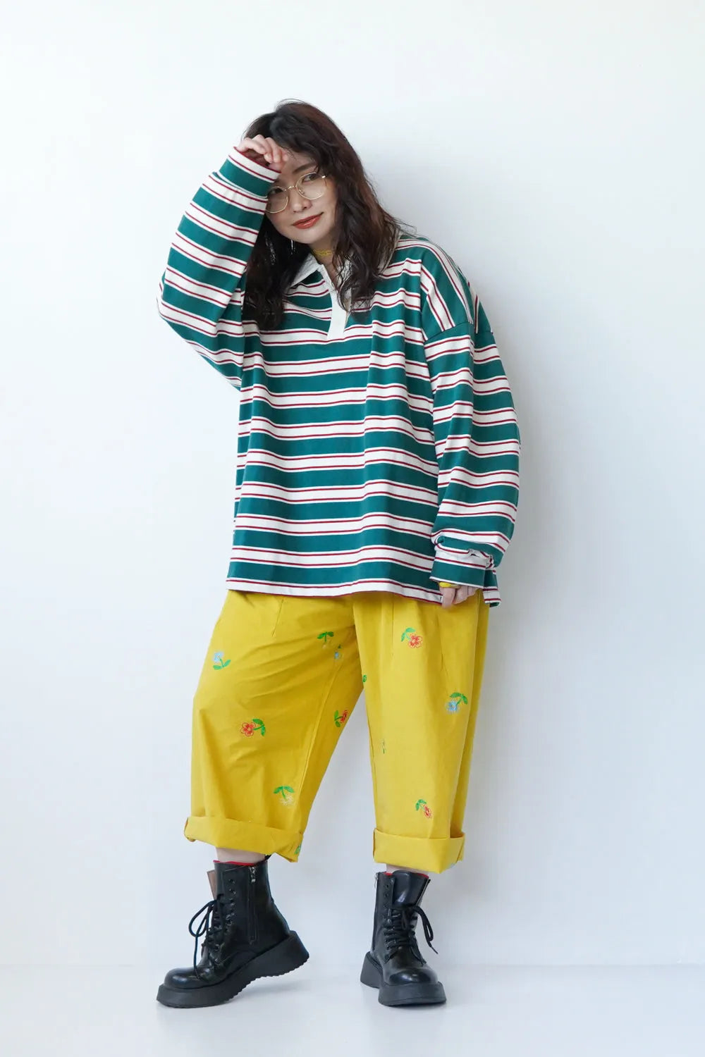 花刺繍コットンワイドパンツ